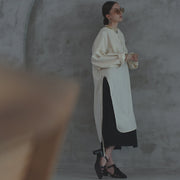 Key Neck Side Slit Long Length Pullover Shirt.