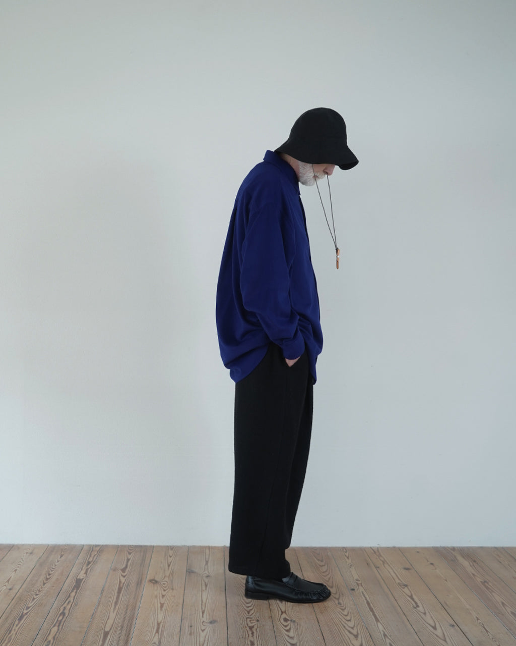 Wool Blend Heavy Flannel Wide Tuck Over Shirt <#royal blue>