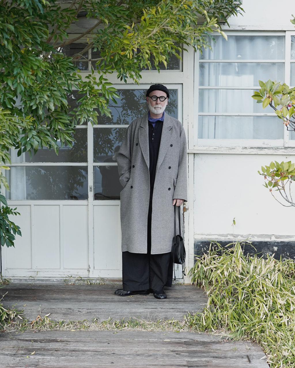 Wool Blend Double-Breasted Long Coat <#greige>