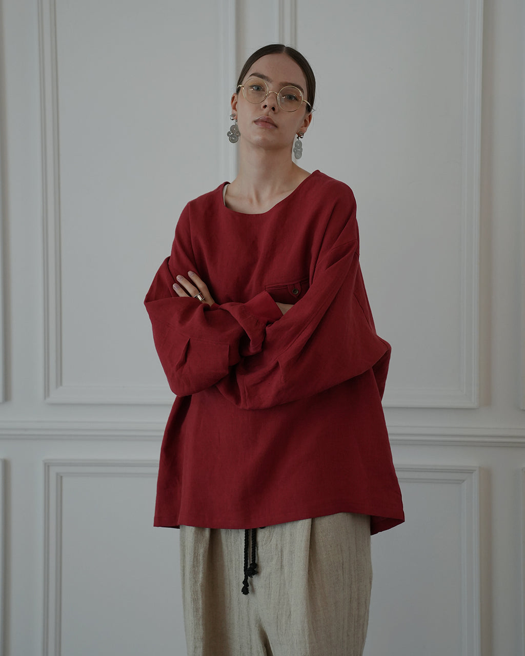 Crew Neck LS Tuck Rib Pullover.