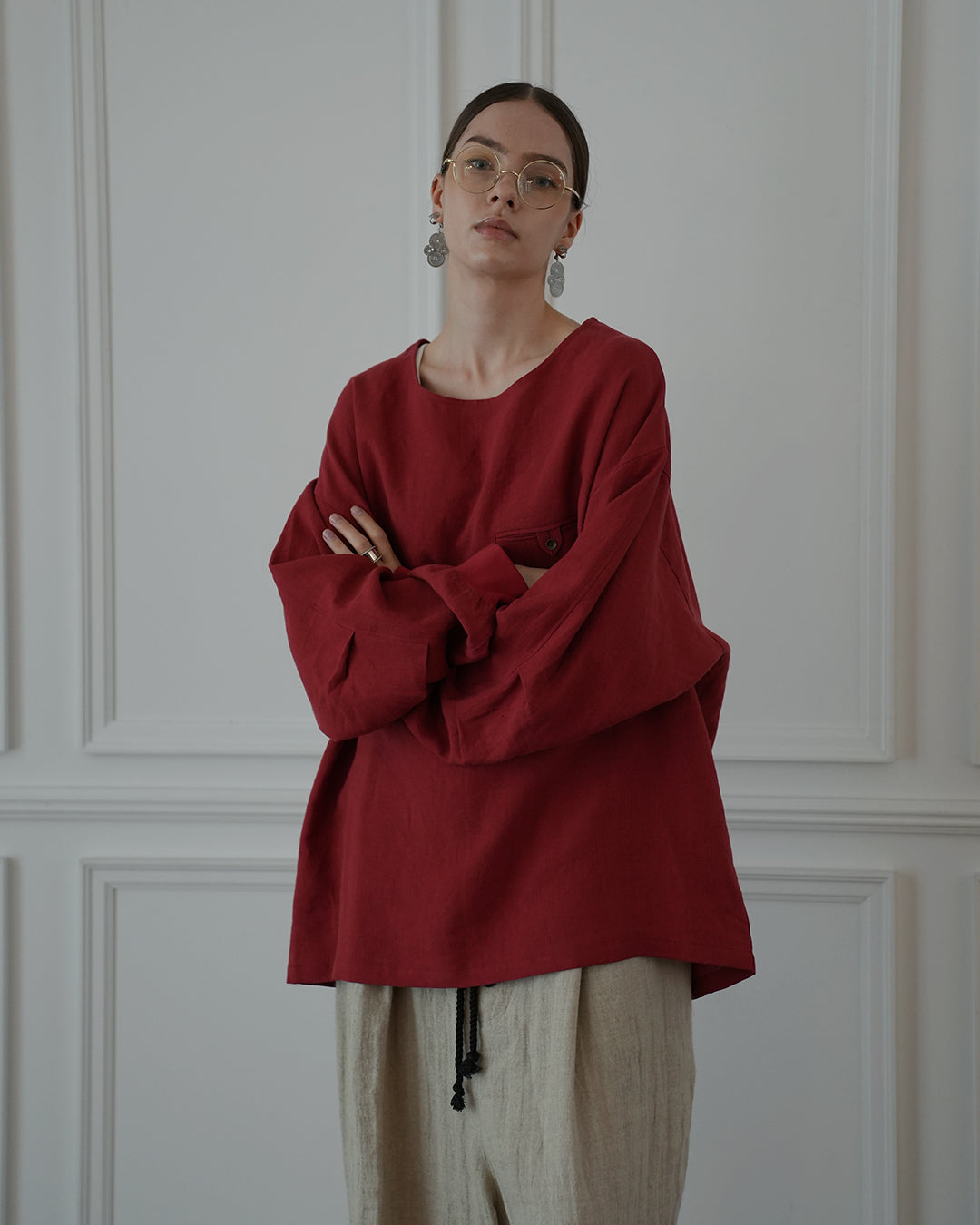 Crew Neck LS Tuck Rib Pullover