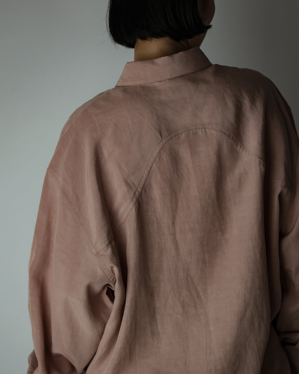 Linen-Tencel Double Pocket Regular Collar Over Shirt <#smoke pink>