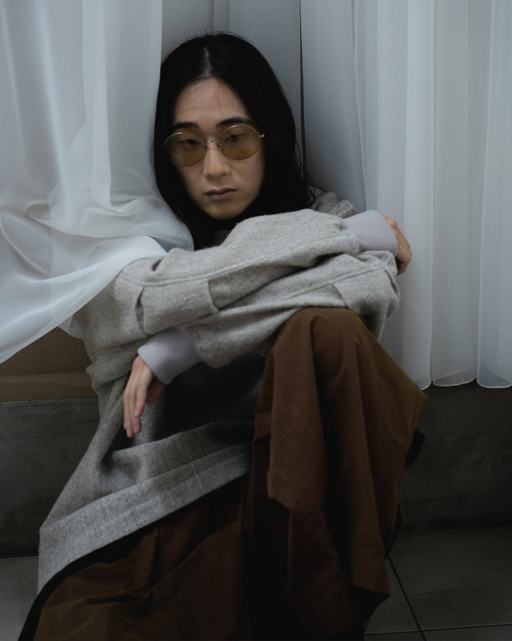 Shetland Wool Linen Crew Neck LS Tuck Rib Pullover <#light gray>