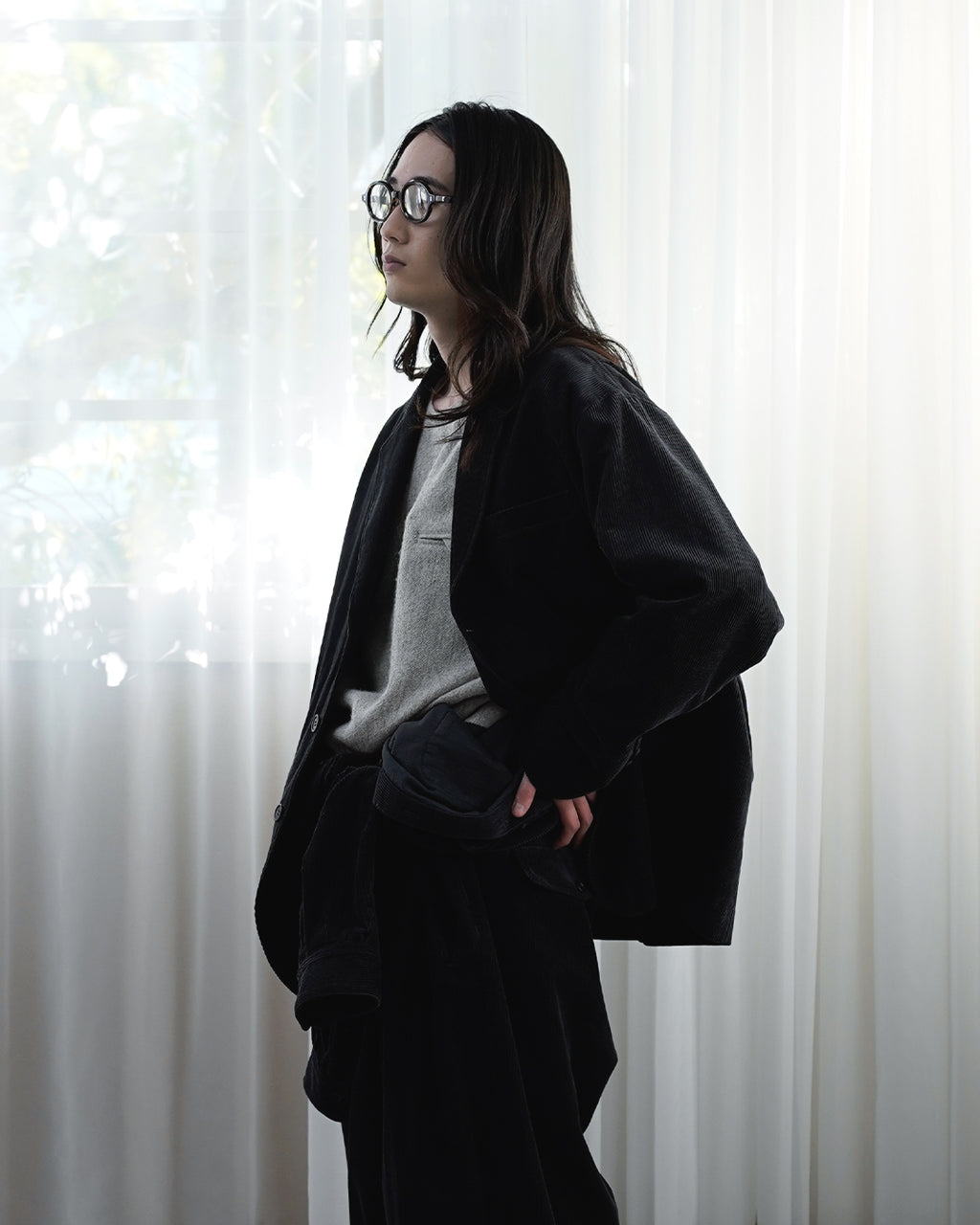 Shetland Wool Linen Crew Neck LS Tuck Rib Pullover <#light gray>