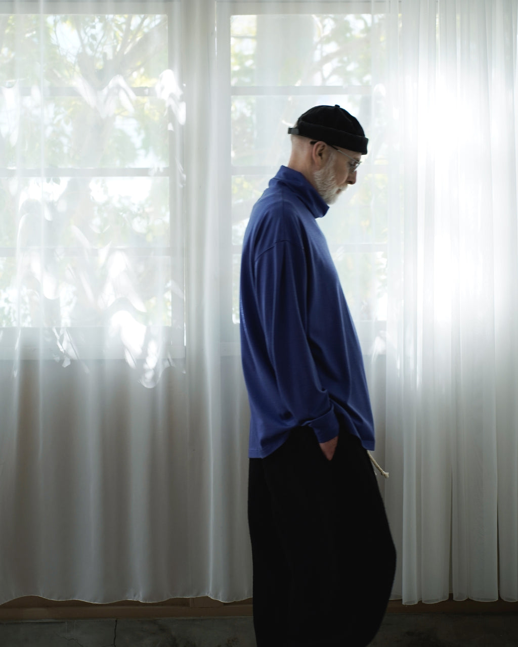 Super100s WOOL Plating Turtleneck L/S Logo TEE <#royal blue>