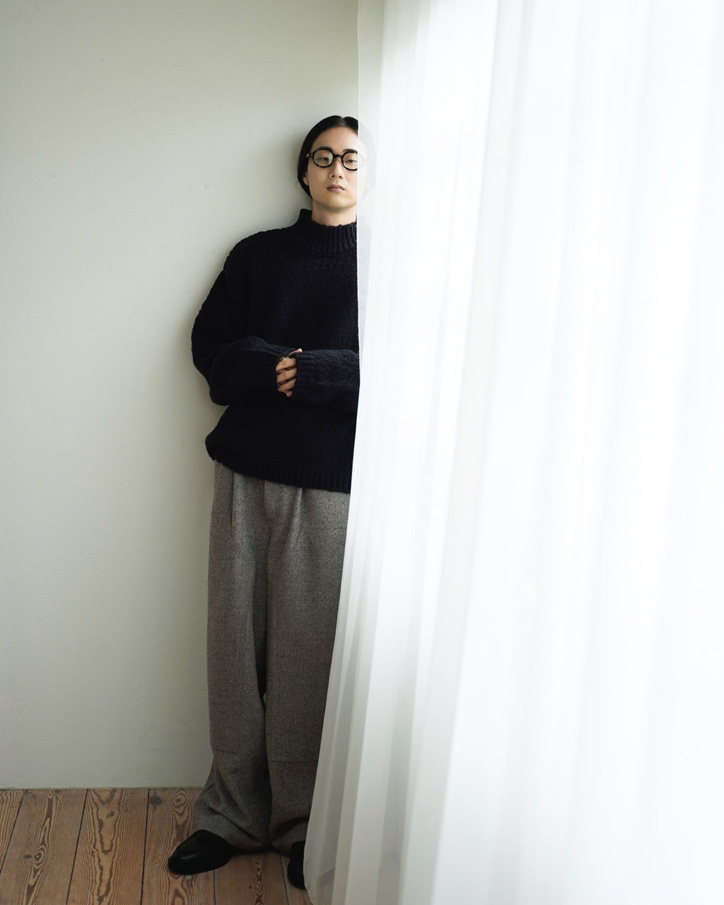 Wool Blend High Neck Hand-like Knit / Sweater <#black>