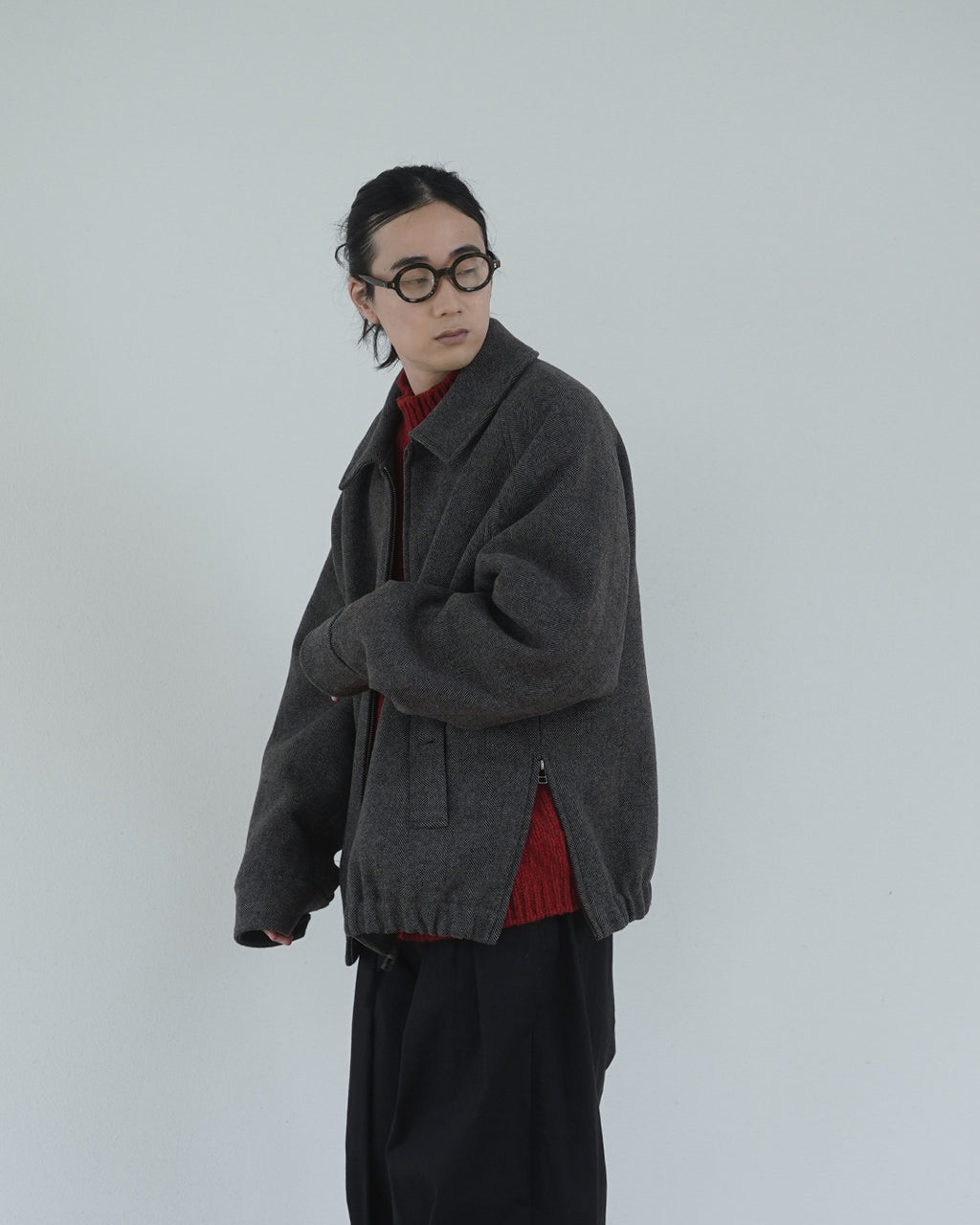 Wool Blend High Neck Hand-like Knit / Sweater <#red>