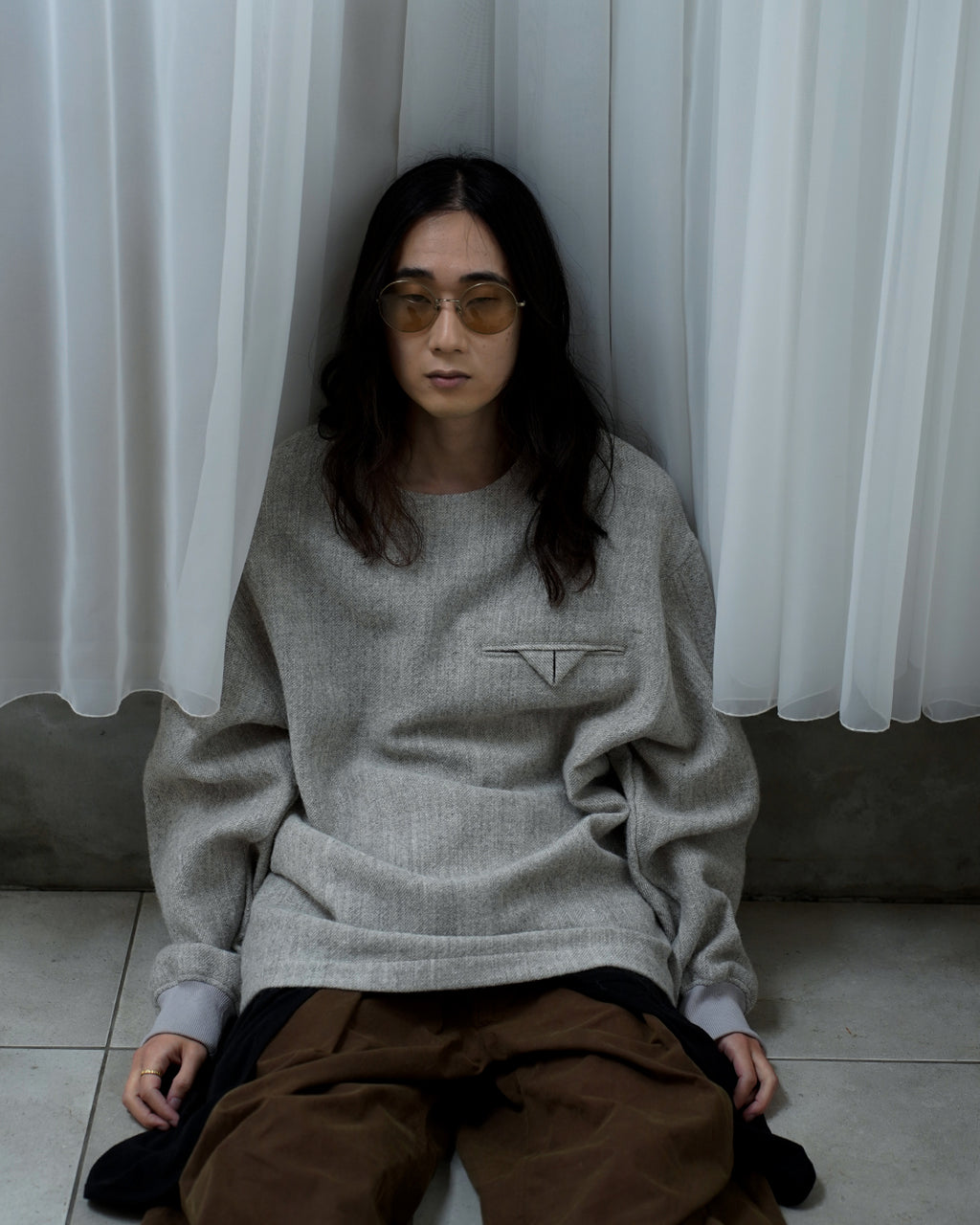 Shetland Wool Linen Crew Neck LS Tuck Rib Pullover <#light gray>