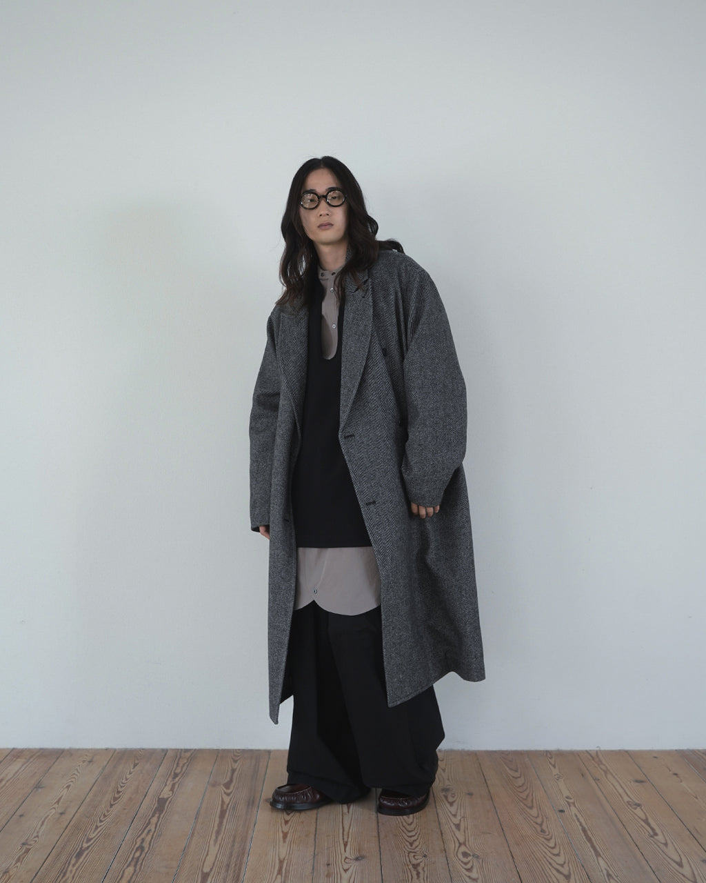 Wool Blend Double-Breasted Long Coat <#gray>