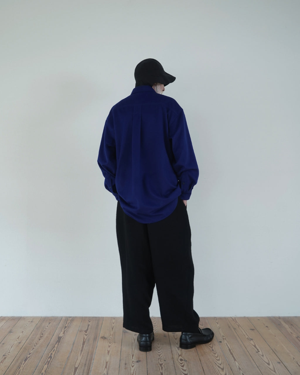 Wool Blend Heavy Flannel Wide Tuck Over Shirt <#royal blue>