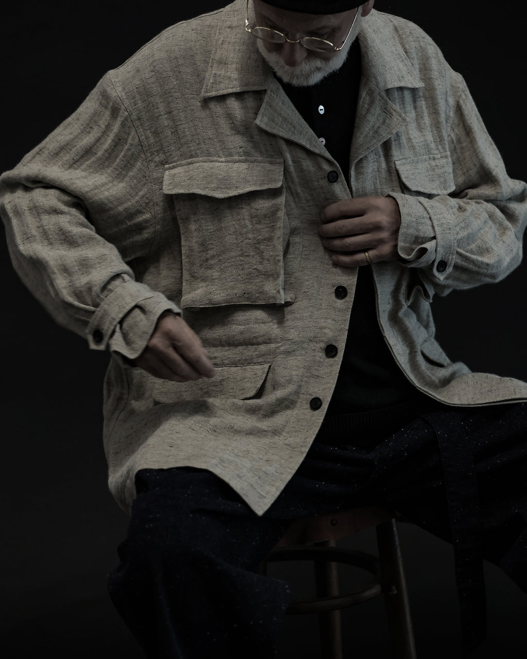 Linen Herringbone M-43 Field Jacket <#heather gray>