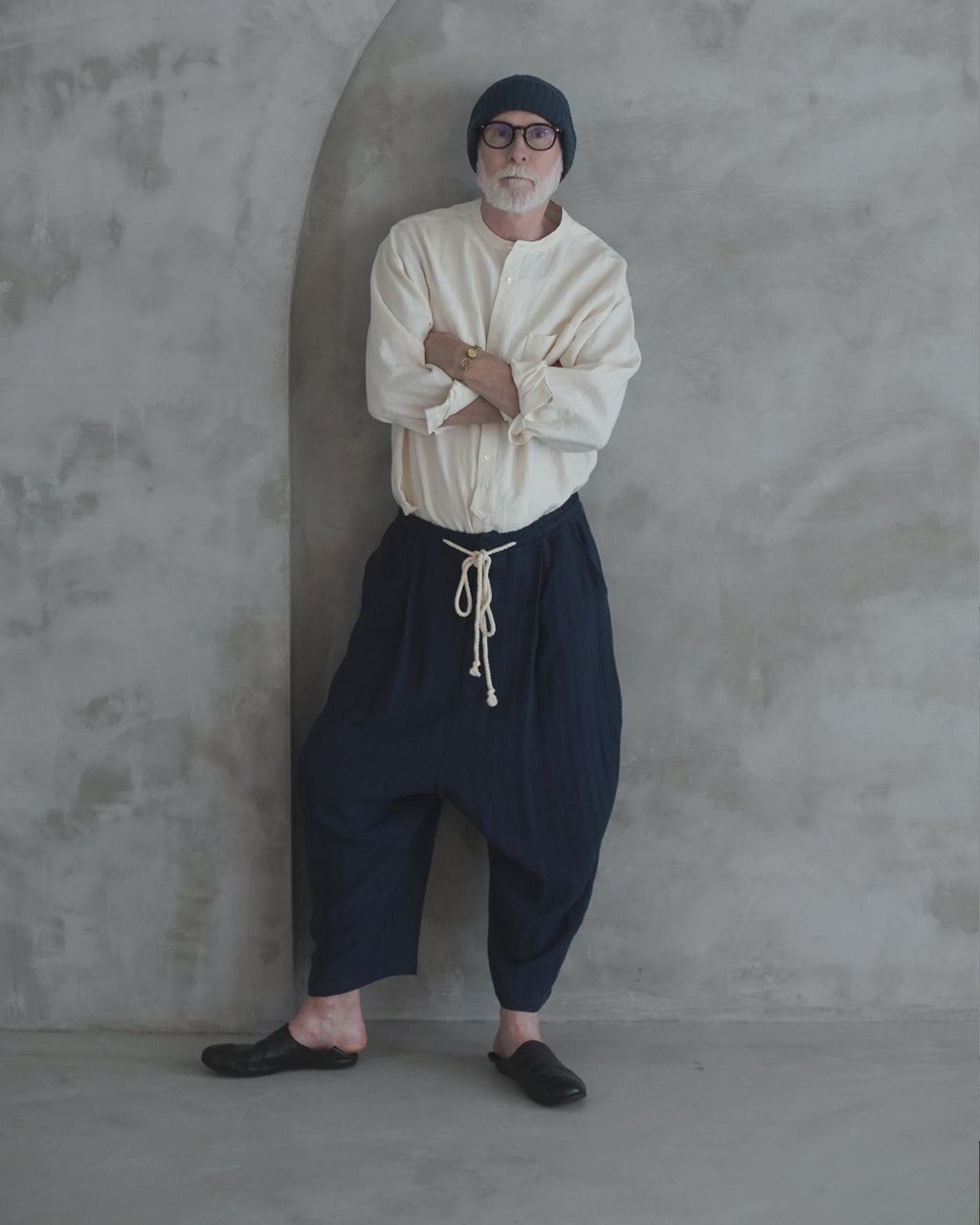 Ankle Length Easy Sarouel Pants <#navy>