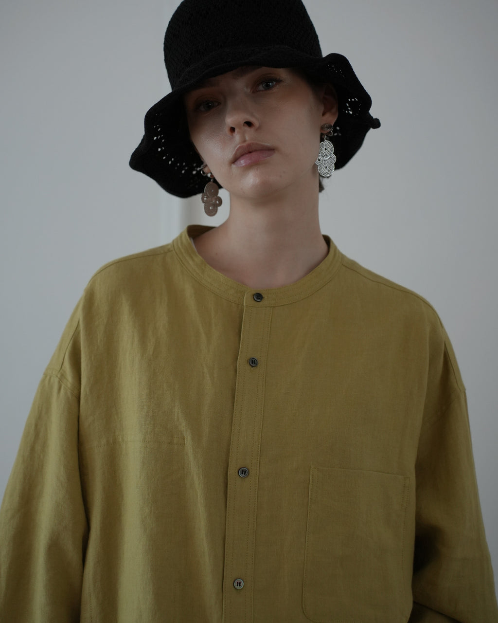 Band Collar Henley Neck Like Atelier Shirt.