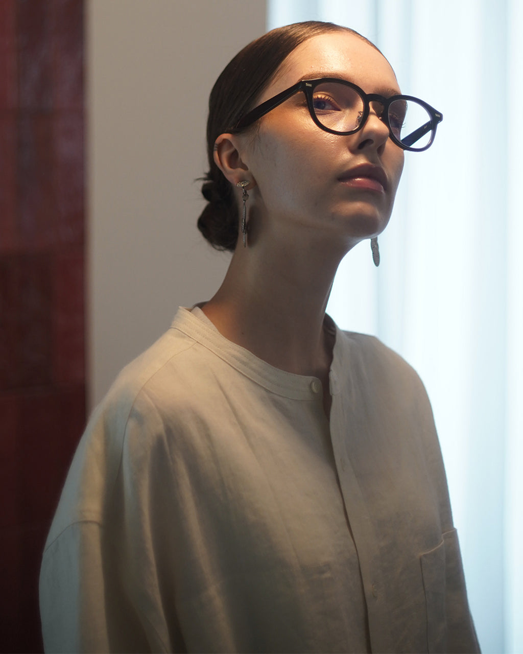 Band Collar Henley Neck Like Atelier Shirt <#off white>