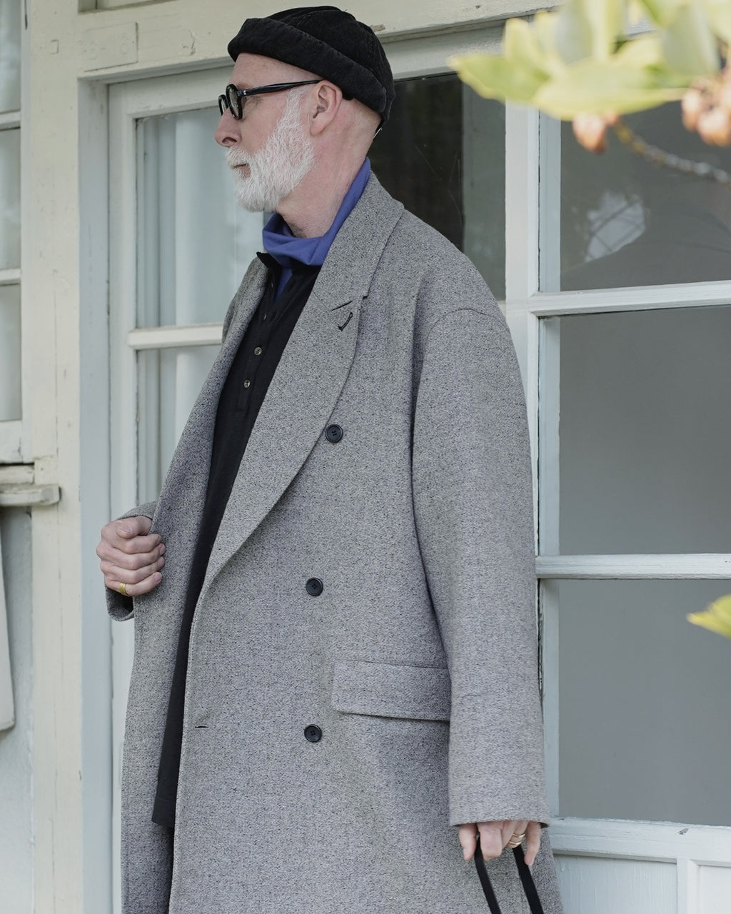 Wool Blend Double-Breasted Long Coat <#greige>