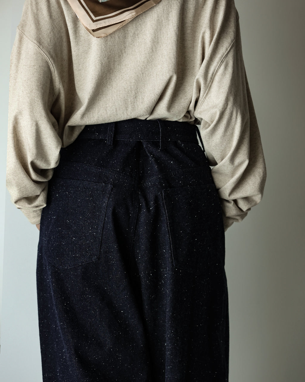 Nep Denim Belted Wide Tapered 1Tuck Baggy Pants <#indigo>