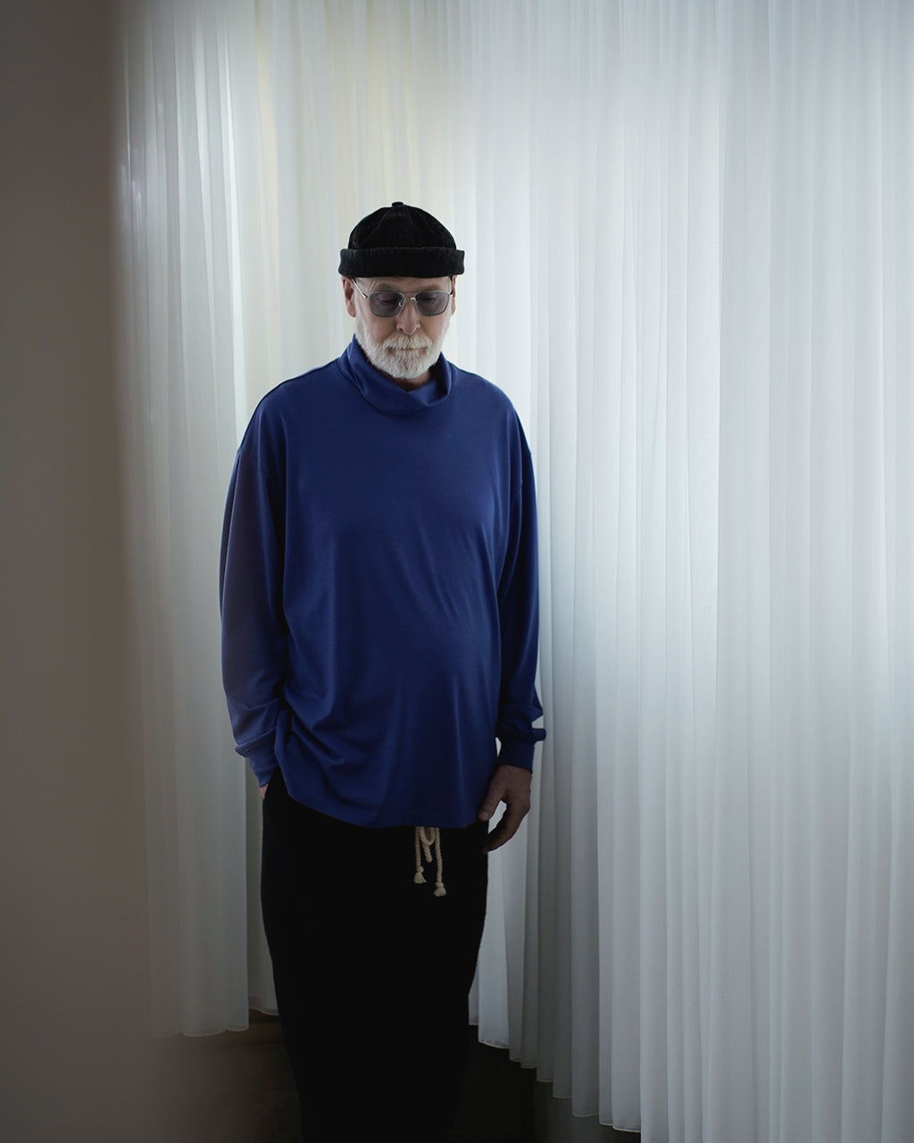 Super100s WOOL Plating Turtleneck L/S Logo TEE <#royal blue>