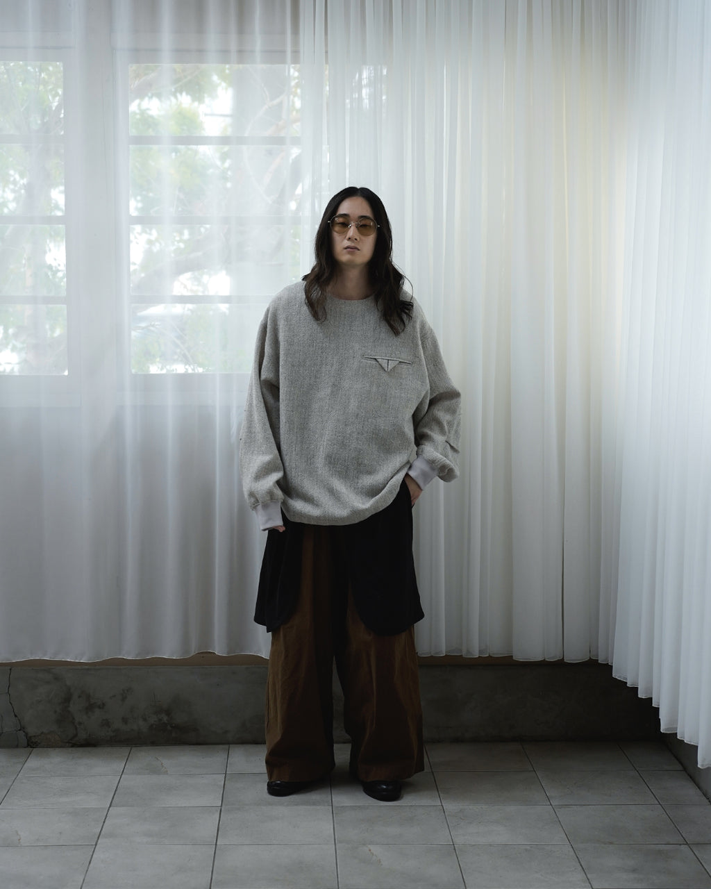 Shetland Wool Linen Crew Neck LS Tuck Rib Pullover <#light gray>