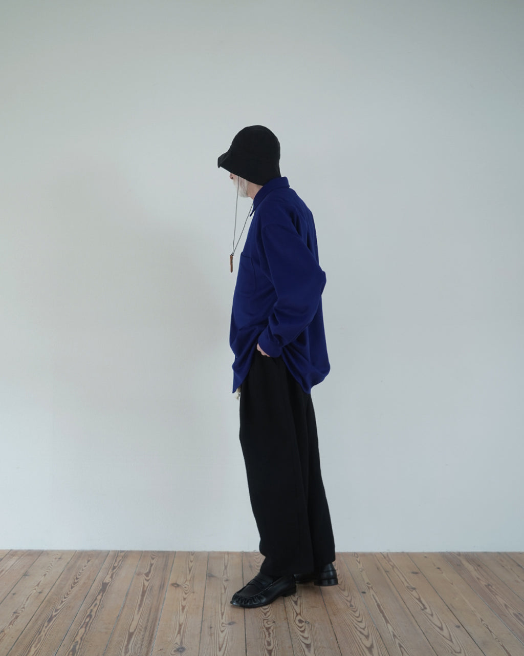 Wool Blend Heavy Flannel Wide Tuck Over Shirt <#royal blue>