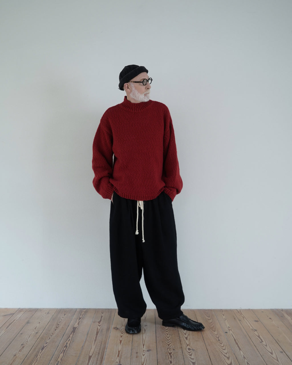 Wool Blend High Neck Hand-like Knit / Sweater <#red>