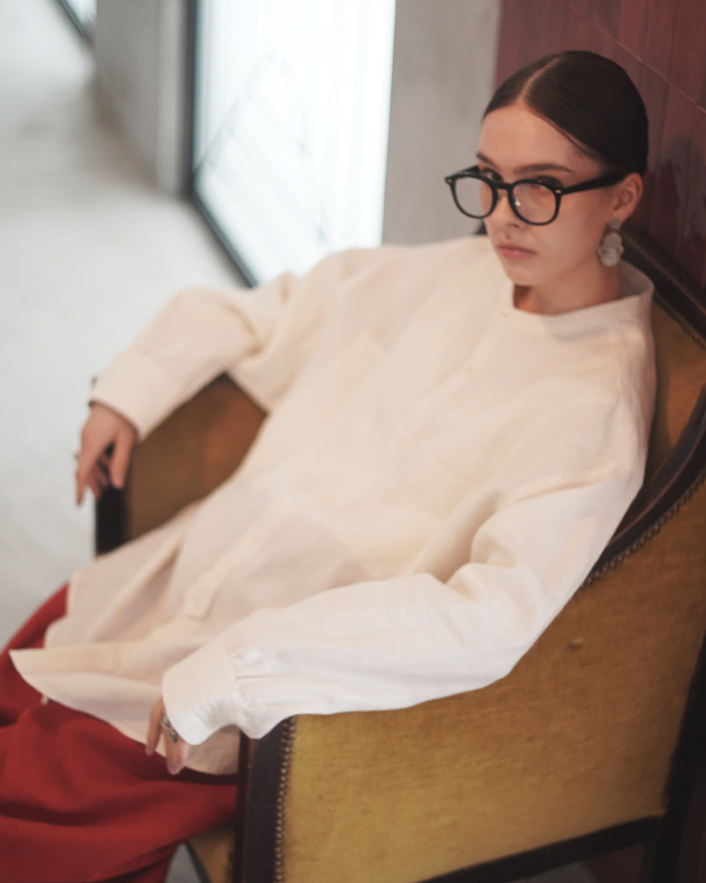 Band Collar Henley Neck Like Atelier Shirt <#off white>
