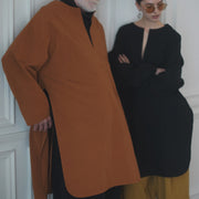 Key Neck Side Slit Long Length Pullover Shirt.