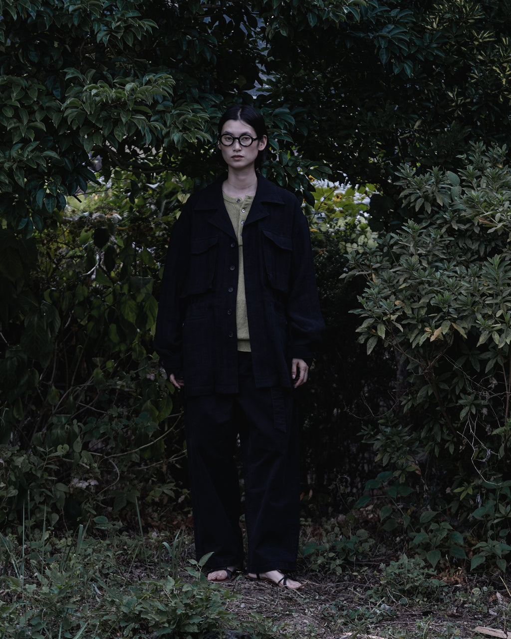 Linen Herringbone M-43 Field Jacket <#black>