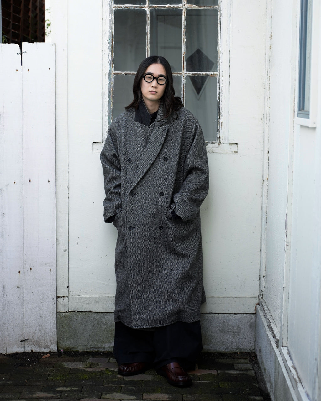 Wool Blend Double-Breasted Long Coat <#gray>