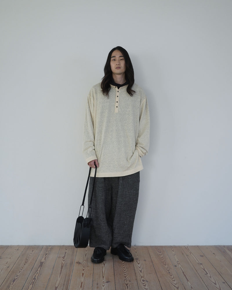 Linen Jersey Henley Neck Middle Length L/S Tee <#ivory>