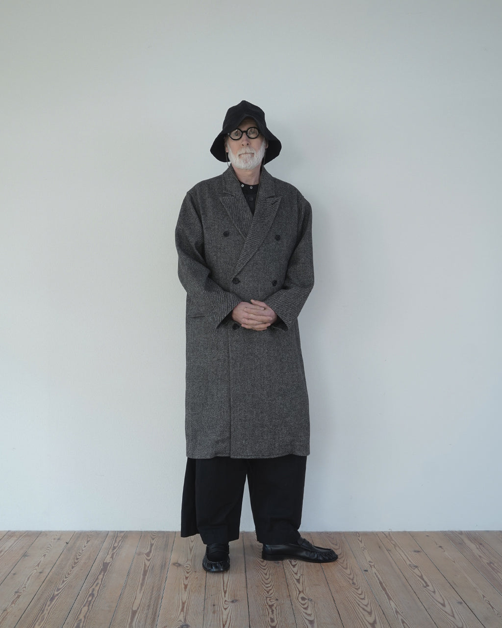 Wool Blend Double-Breasted Long Coat <#gray>