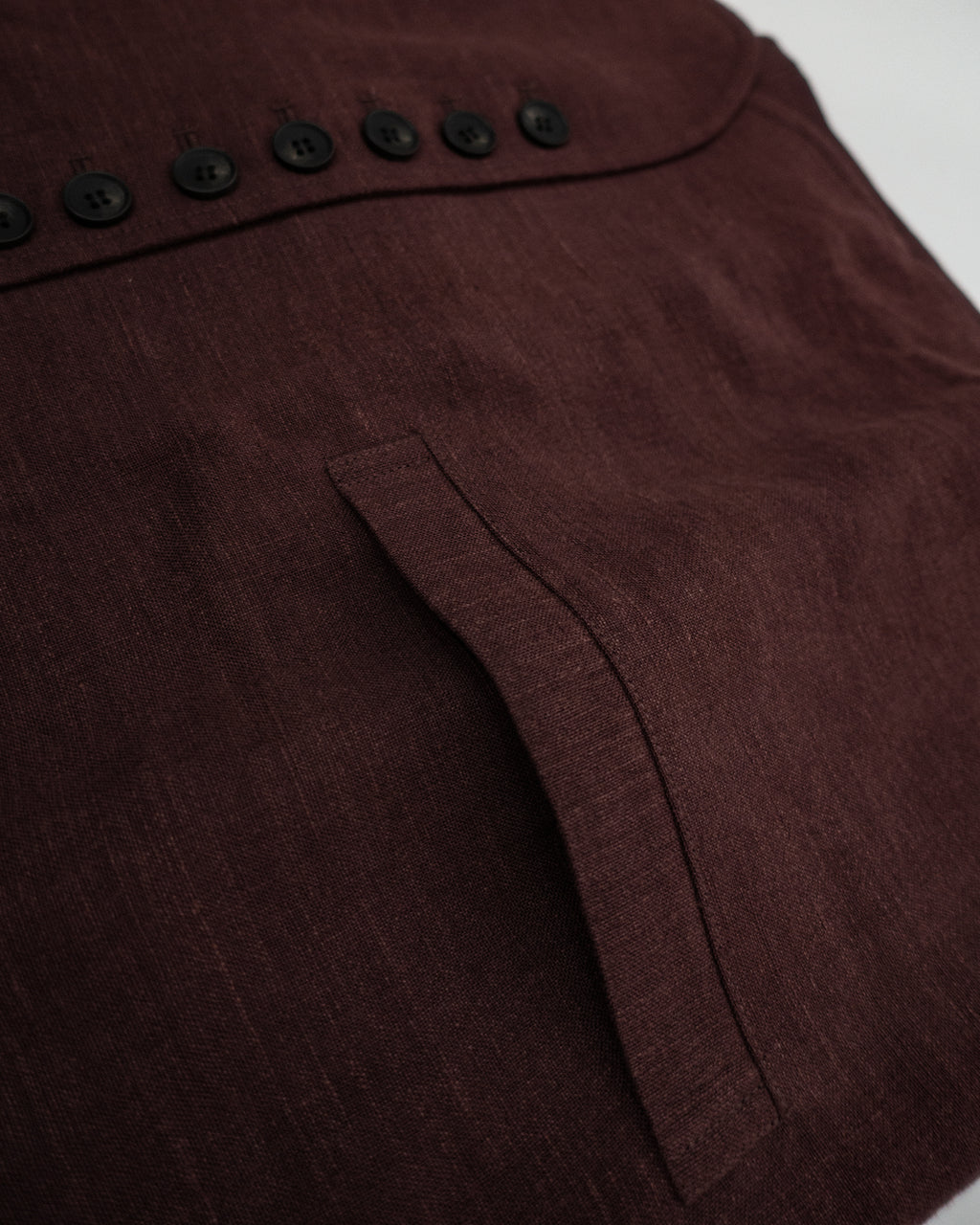 French Linen Back Belt Button Design V-Neck Vest <#burgundy>