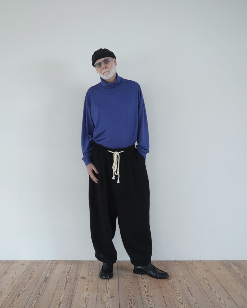 Shetland Wool Linen Rope Belt Easy Sarouel Pants <#black>