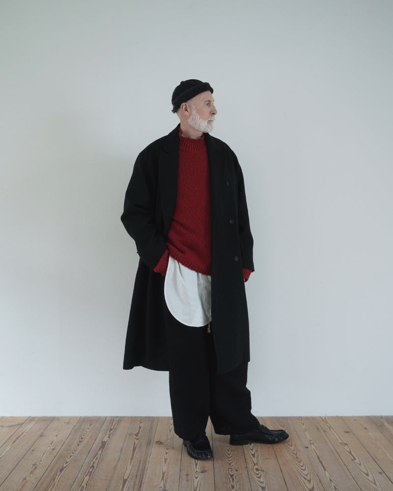 Wool Blend Double-Breasted Long Coat <#black>