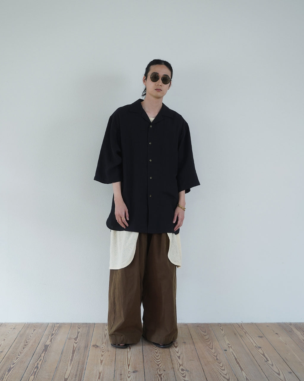 Oiled Wax Washed Moleskin Wide Baggy Pants <#camel>