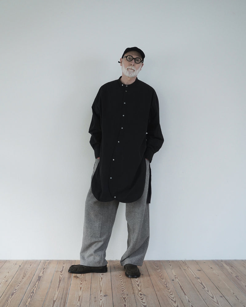 Cotton Typewriter Round Slit Long Officer Shirt <#ink black>