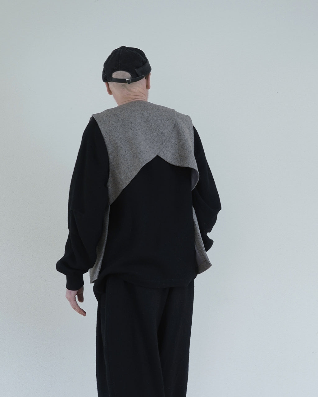 Wool Blend Tweed Back-Open Layered Crew Neck Vest <#greige>