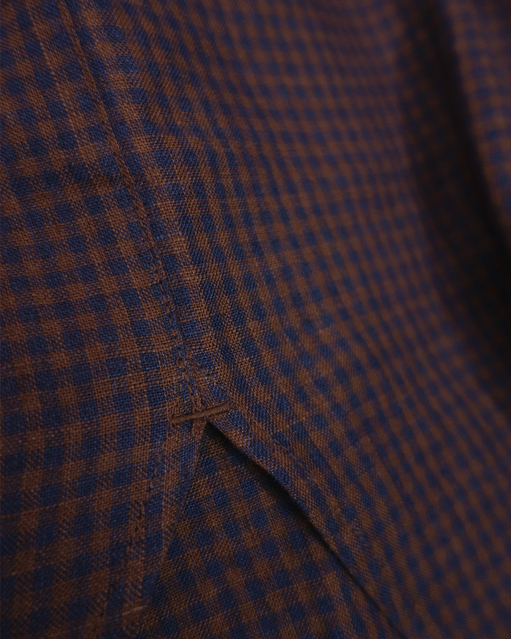 Wash Linen Open Collar 3/4 Sleeve Sleeping Shirt <#brown×navy>
