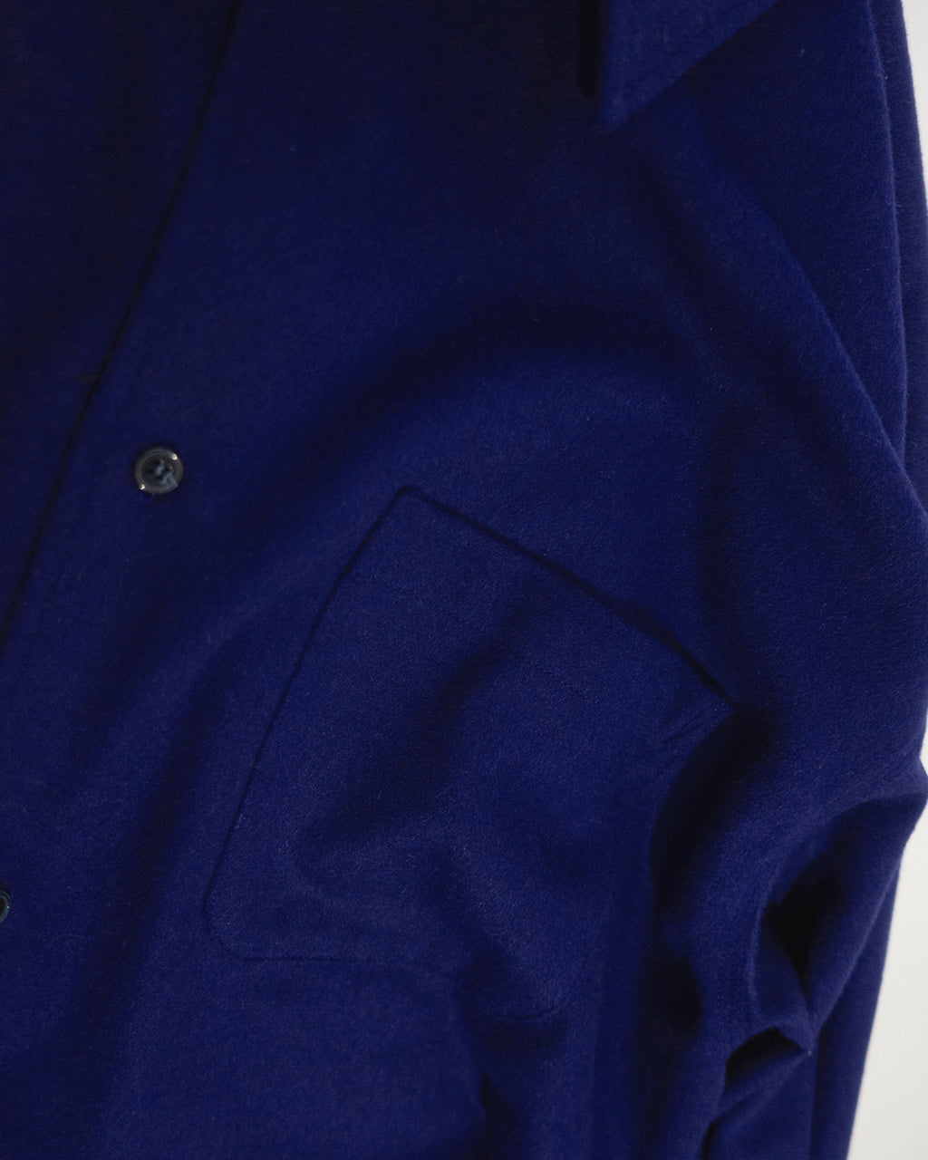 Wool Blend Heavy Flannel Wide Tuck Over Shirt <#royal blue>
