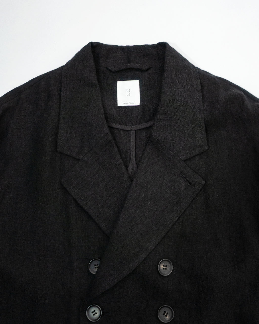 French Linen Back-Open Button Design Semi-Double Jacket <#black>