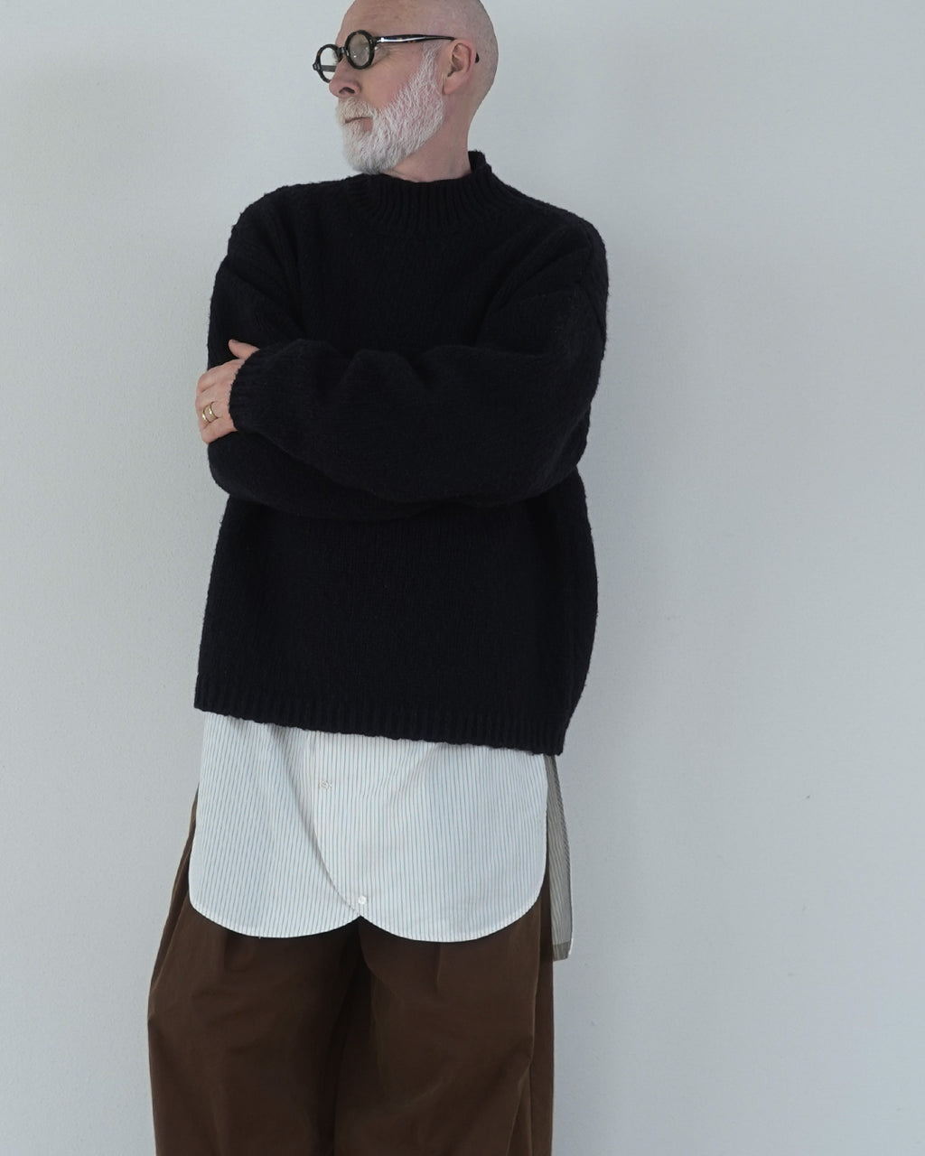 Wool Blend High Neck Hand-like Knit / Sweater <#black>
