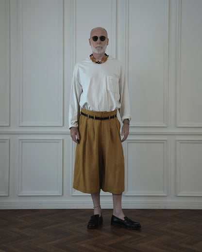 High Waist 2 Tuck Wide Half Trousers.