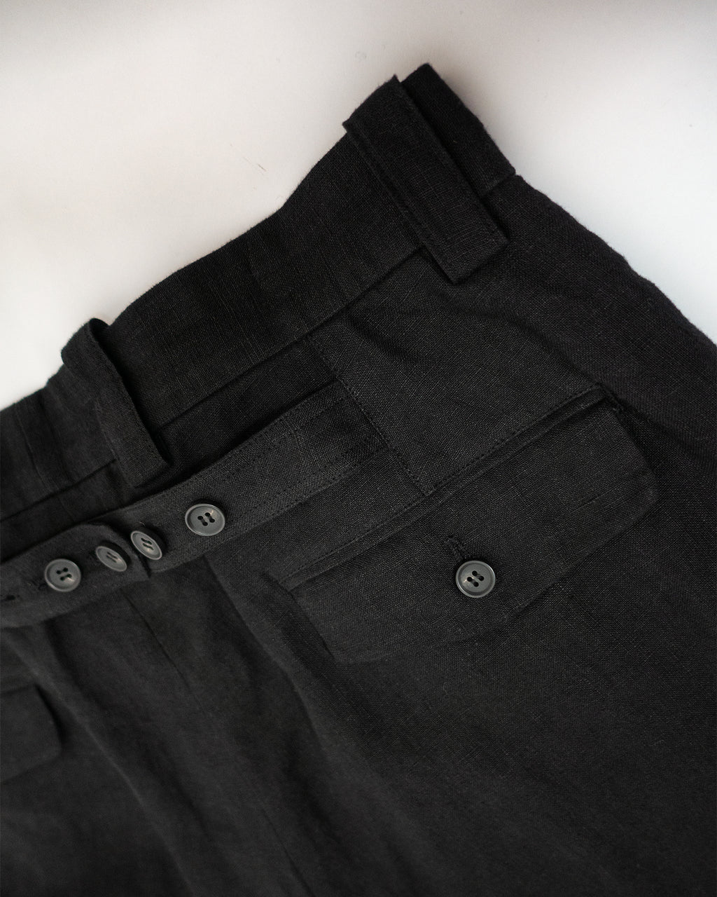 French Linen Back Belt 3Tuck Wide Straight Trousers <#black>