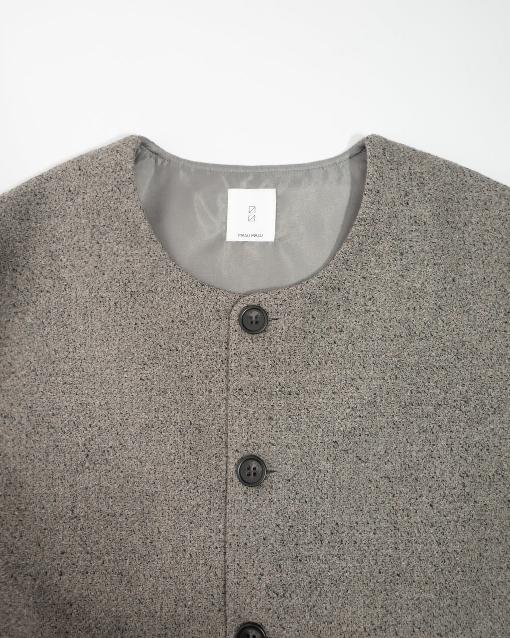 Wool Blend Tweed Back-Open Layered Crew Neck Vest <#greige>