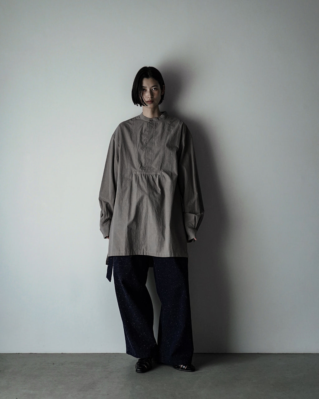 Nep Denim Belted Wide Tapered 1Tuck Baggy Pants <#indigo>
