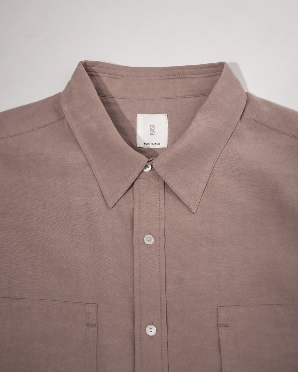 Linen-Tencel Double Pocket Regular Collar Over Shirt <#smoke pink>