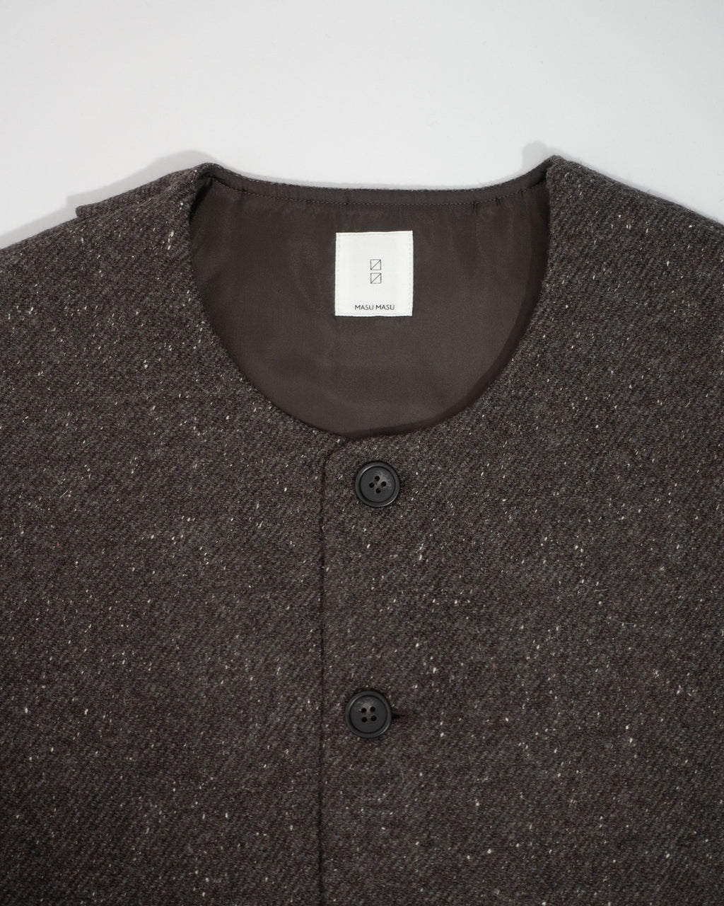 Wool Blend Tweed Back-Open Layered Crew Neck Vest <#brown>