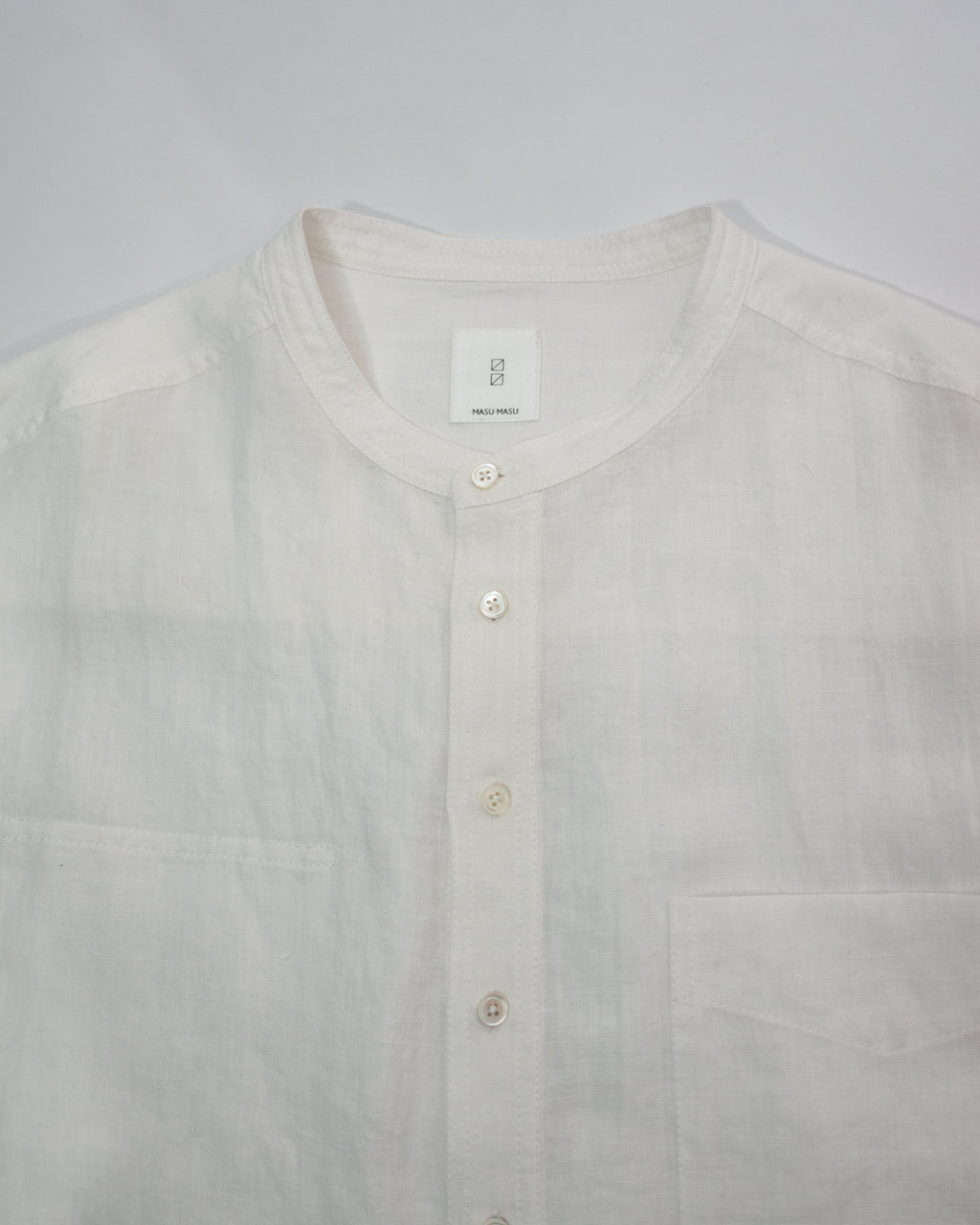 Wash Linen Band Collar Henley Neck Like Half Sleeve Atelier Shirt <#off white>
