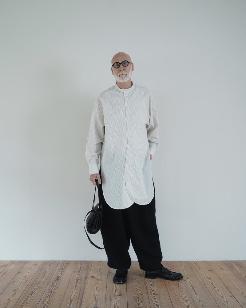 Cotton Typewriter Round Slit Long Officer Shirt <#ivory stripe>