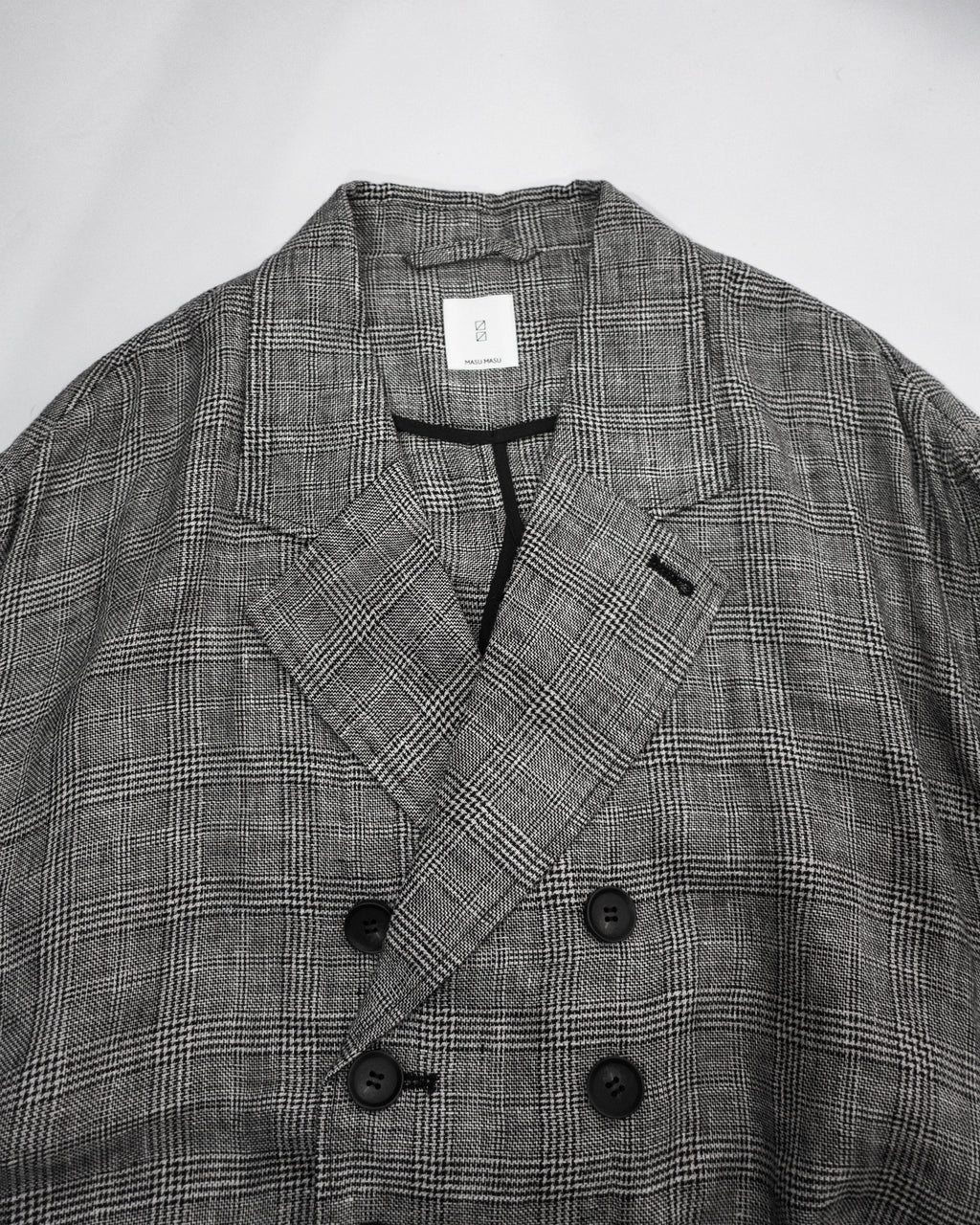 Glen Check Linen Back-Open Button Design Semi-Double Jacket <#glen check>