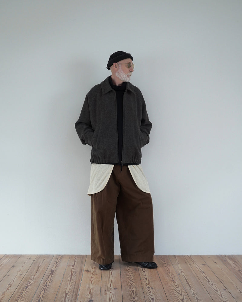 Wool Blend Herringbone Tweed Volume Zip Blouson <#brown>